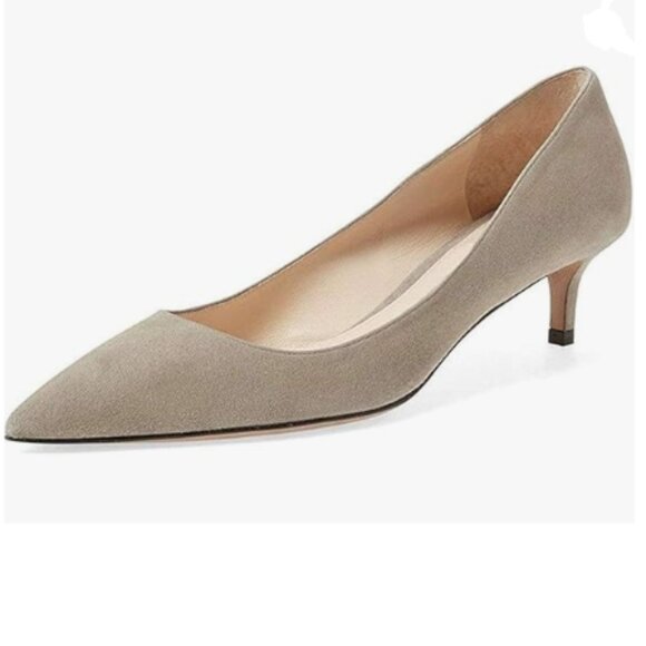 YDN Taupe Kitten Heeled Pumps Pointed Toe Dress Shoes for Office Lady Soft Suede - Picture 1 of 8